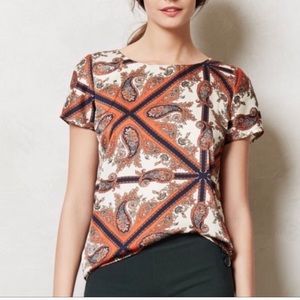 Anthropologie Sunday in Brooklyn boho paisley blouse retro vintage silky zipper